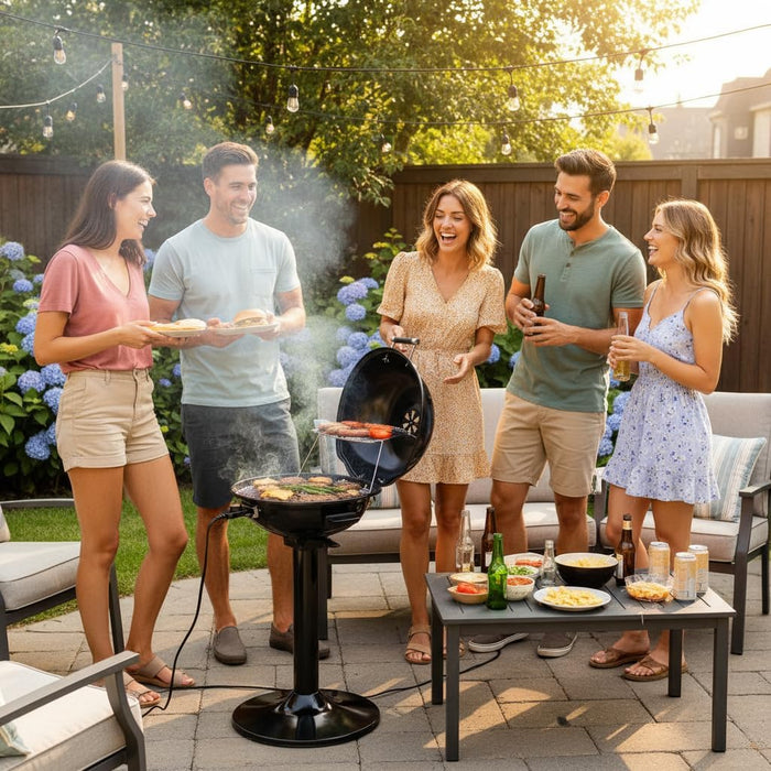 Electric Grill Outdoor,  Electric BBQ Grill, 1600W Portable BBQ with Lid for Cookouts, BBQ Gatherings, Small Spaces, Adjustable Heat, Removable Stand Grill, Oil Collector