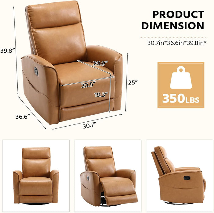 Swivel Rocker Recliner Chair, Manual Faux Leather Glider Rocking Recliners for Adults, 360° Swivel Nursery Reclining Sofa with Storage Pocket