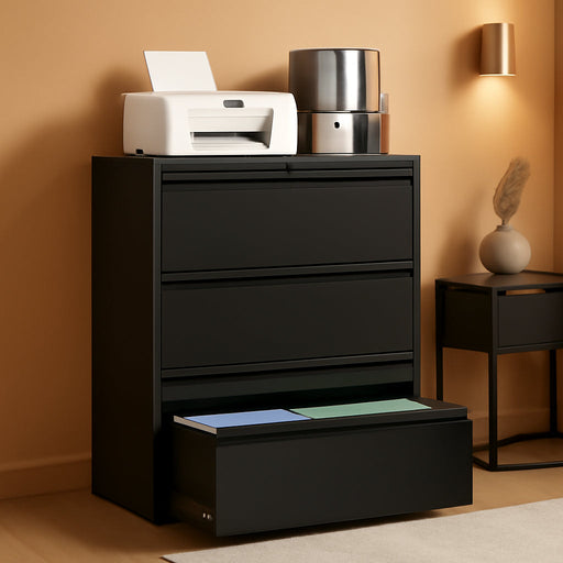 4 Drawer File Cabinet,Metal Lateral Filing Cabinet with Lock,Home Office Storage Organizer Cabinet for Legal/Letter/A4/F4 Size Files,35.5" W,Black