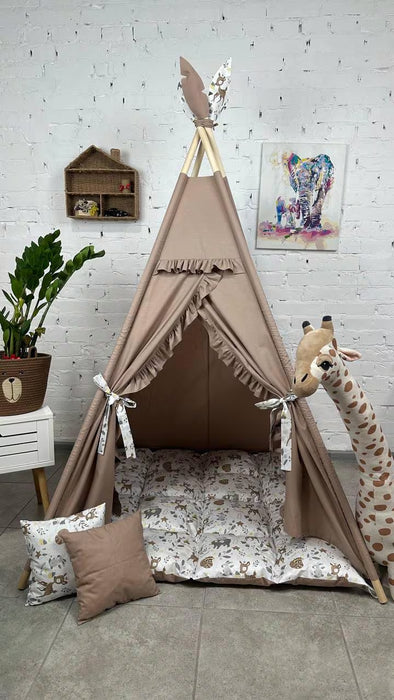 Teepee Tent with Floor Mat, Pillow for Kids, Teepee Nursery Decor, Play Room Tipi, Playhouse, Play Tents for Boys Girls, 1St Birthday Gift