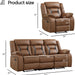Faux Leather Recliner Sofa Furniture Set for Living Room, 2 Recliner Chairs, 3 Seat Reclining Sofa Couch Set for Meeting Room, Brown