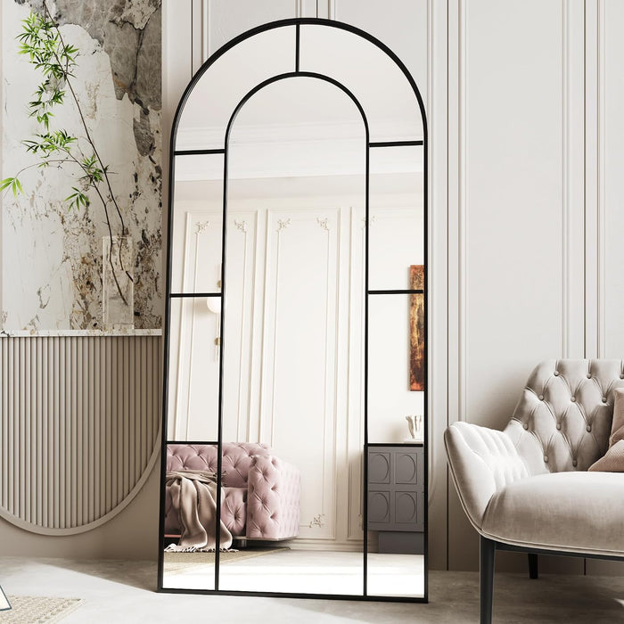 32"X71" Floor Mirror,Standing Mirror Full Length,Large Arched Mirrors,Window Pannel Mirrors(Black)