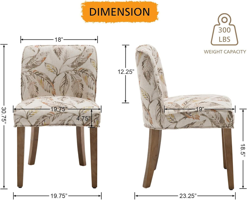 Upholstered Parsons Chair Set of 2, Linen Fabric Floral Patterned Dining Chairs with Walnut Wood Leg Cushioned Back Modern Rustic Side Chairs for Living Room/Kitchen/Dining/Restaurant