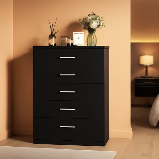 Tall Black Contemporary Dresser With Generous Drawers