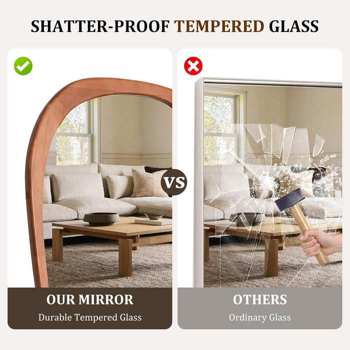 48" H X 22" W Asymmetrical Mirror, Irregular Wooden Wall Mirror Full Length, for Bedroom, Living Room,Entryway– Boho Mid-Century Modern Decorative Mirror, Solid Wood Frame(Walnut)