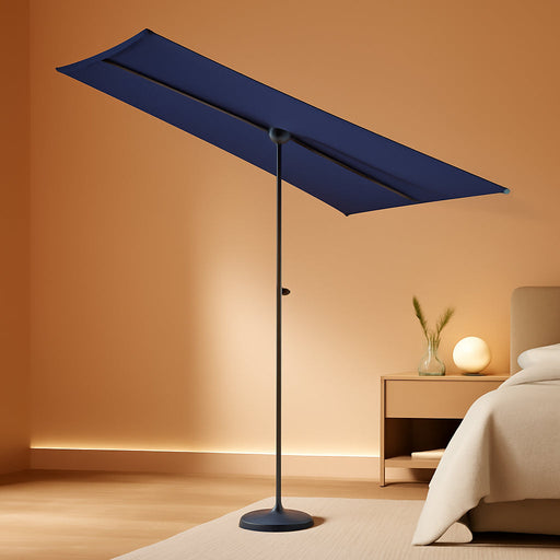 6X4Ft Outdoor Balcony Umbrella - Flat Porch Pool Patio Umbrella Rectangular Canopy Shade UPF50+ UV Protection 360° Rotating & Tilting All Angles Applicable (Navy Blue, No Base)