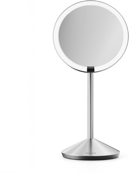 Sensor Mirror Fold, 5'' with 10X Magnification, round Rechargeable Travel Makeup Mirror, Tru-Lux® Full-Spectrum Light, Adjustable Brightness & Height, Brushed Stainless Steel