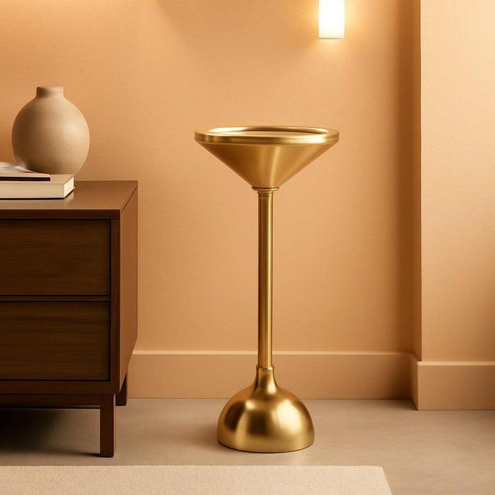 Frisk Modern round Drink Table; 8 X 8 X 23; Gold; Metal Martini Table with Pedestal Table Design for Use as Small Indoor Plant Stand