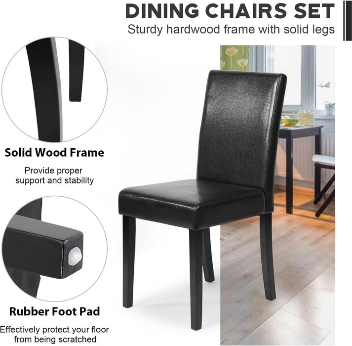 Dining Chairs Set of 4,Dining Room Chairs,Side PU Cushion Chairs with Waterproof Surface and Wood Legs,For Kitchen Restaurant and Living Room,Leather Black