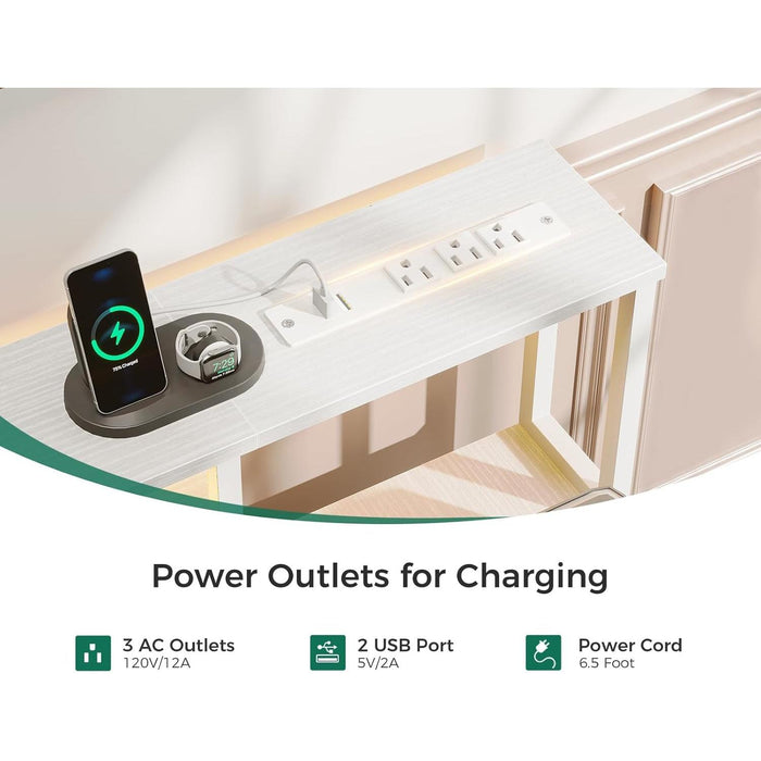 White Reversible Desk with LED Lights & Drawers