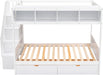 Twin over Full Bunk Bed with Storage Shelves, Stairs, Solid Wood Staiway Bunk Bed Frame with 2 Drawers, for Kids Teens Adults (White)