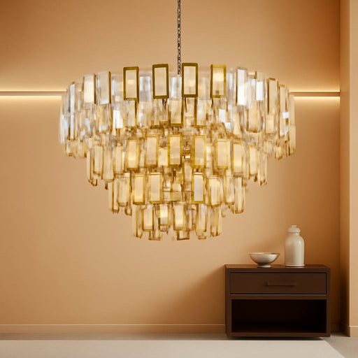 Modern Gold Crystal Chandelier 19-Light Foyer Dining Room Fixture