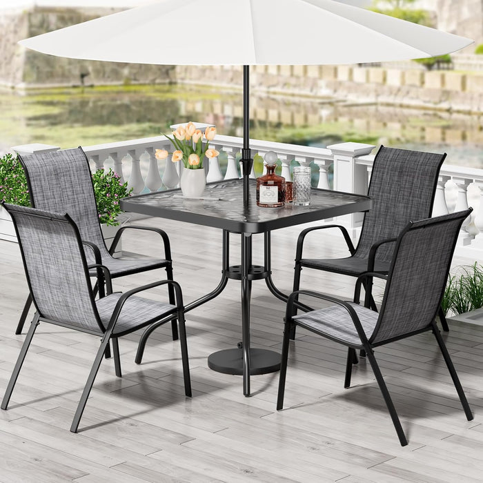 Patio Dining Set 5 Pieces, All Weather Outdoor Furniture W/30"X 30" Table and 4 Stackable Textilene Chairs, Metal Table and Chairs for Lawn, Garden, Poolside, Backyard (Umbrella Not Included)