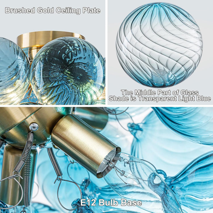 Flush Mount Chandelier Brilliant Blue Glass Globes