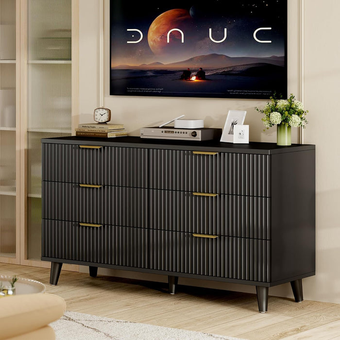 Wood 6 Drawers Dresser, 53.2" W Fluted Modern Dressers for Bedroom