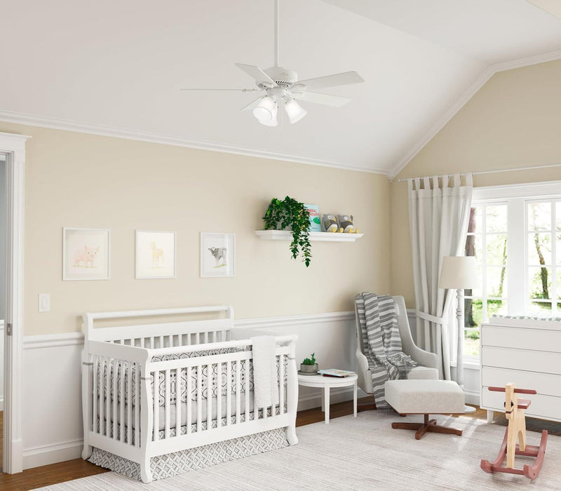 44 Inch Indoor Ceiling Fan with LED Lights - White Ceiling Fan with Pull Chain, for Bedroom, Living Room, or Kitchen, Standard Mount, No Remote, 5 Blades - Swanson 50885, Fresh White