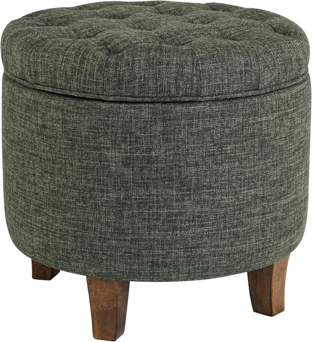Home Decor | Upholstered round Tufted Foot Rest Ottoman | Ottoman with Storage for Living Room & Bedroom | Decorative Home Furniture, Green Clover Fabric