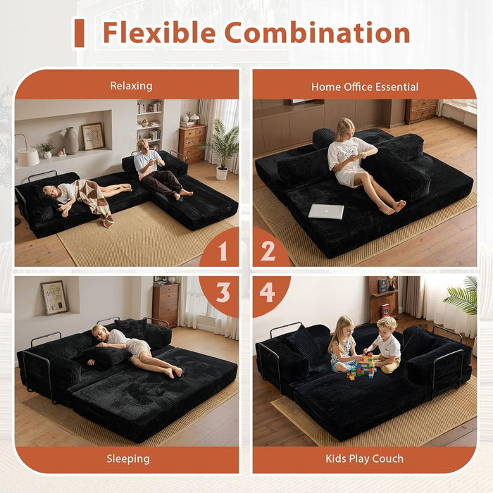 81 Inch Foldable Black Sofa Bed MemoryFoamContourPlus