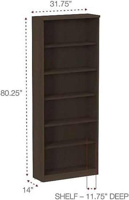 ALE Valencia Series Bookcase, Six-Shelf, 31 3/4W X 14D X 80 3/8H, Espresso