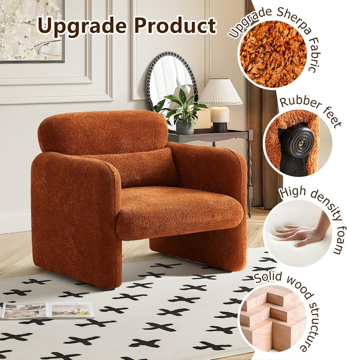 33.86" Accent Chairs, Modern Upgrade Sherpa Fabric Arm Chair Comfy Upholstered Armchair Leisure Single Sofa Chair with a Waist Pillow for Bedroom, Office and Living Room