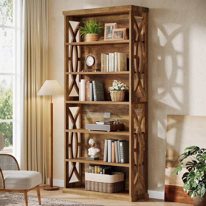 Rustic Brown Six Tier Freestanding Bookshelf Office