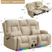 Loveseat Recliner Sofa with Massage and Heat, Power Reclining Loveseat Sofa RV Couch with Console, Home Theater Seating with LED Lights, Bluetooth Speakers, USB, Outlets, Leathaire, Beige