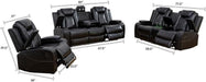Multifunction Power Recliner Couch Set with LED Light, Storage Console, Cup Holders, USB Charging Port (3Piece, Black)