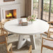 round Dining Table for 4-6 People, 47 Inches White Circle Dinner Kitchen Dining Room Table with Wooden Pedestal Base for Kitchen, Living Room