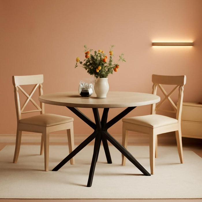 47.2 Inch round Dining Table for 4, Farmhouse Wood Kitchen Table, Circle Dinner Table for Kitchen & Dining Room, Natural Oak