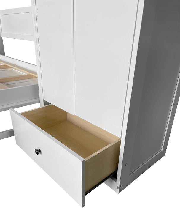 Queen Size Murphy Bed with Desk & One Slide Storage Shelf & 68-Inch Wall Bedframe Folding into Cabinet Design,For Small Space,Bedroom,Guest Room, White