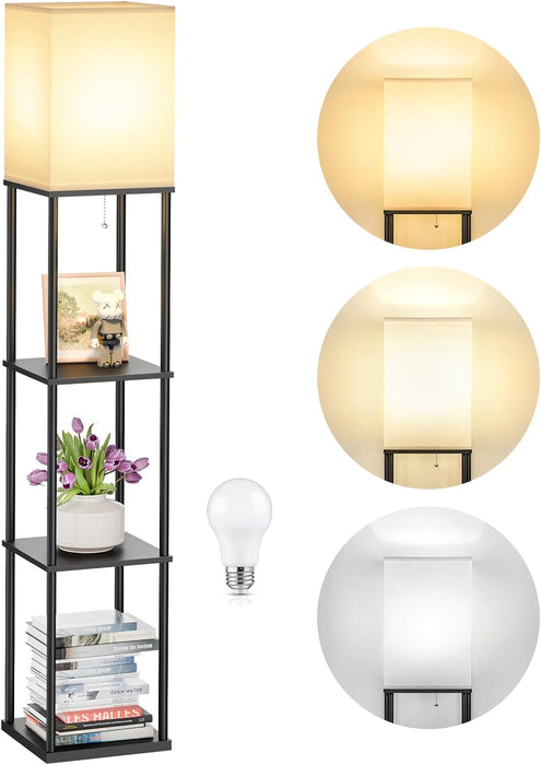 Triple Tier Contemporary Standing Lamp With Shelving