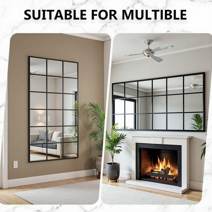 Windowpane Full Length Mirror, 65"X 24" Floor Standing Mirror, Black