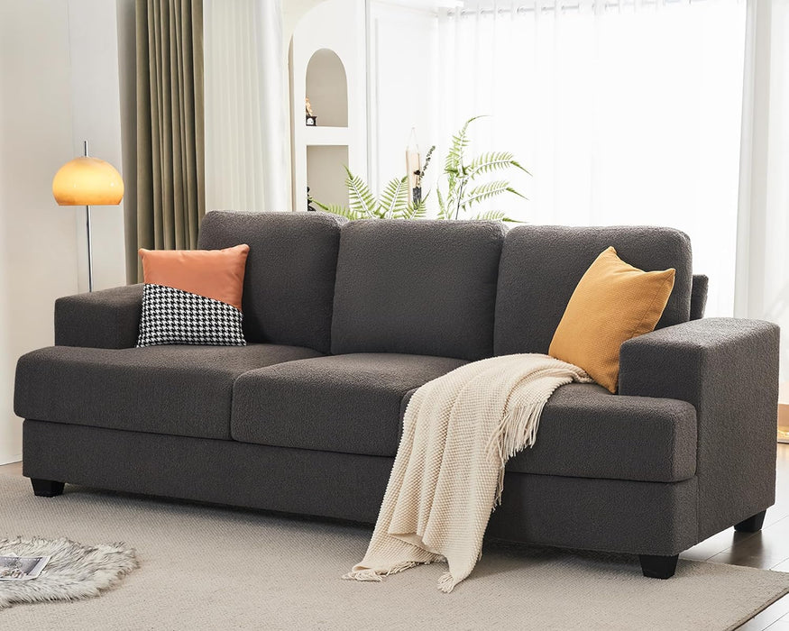 Gray Bouclé Sofa with Deep Seats