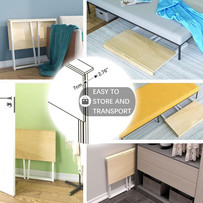 31.5" Folding Desk, Simple Assembly Computer Desk Study Writing Table for Small Space Offices/Home - Natural and White - ShipItFurniture