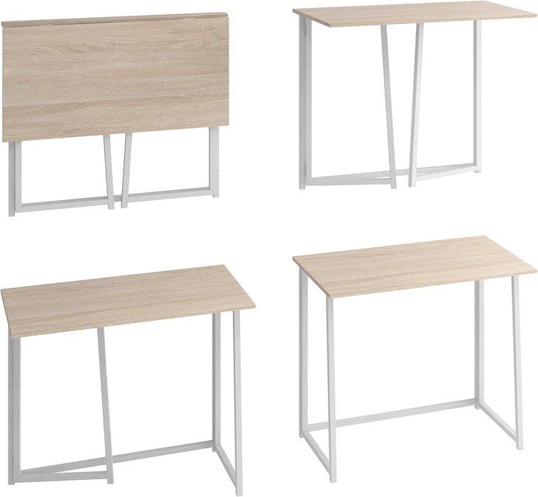 31.5" Folding Desk, Simple Assembly Computer Desk Study Writing Table for Small Space Offices/Home - Natural and White - ShipItFurniture