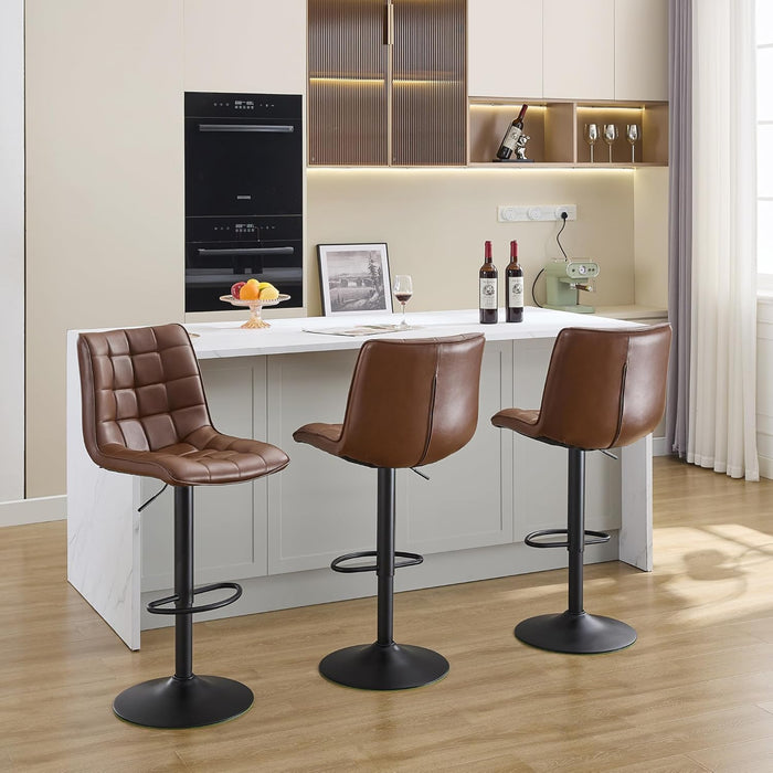 Counter Height Bar Stools, Swivel Barstools Set of 3 with Backs, Modern Brown Bar Chairs for Kitchen Island, Adjustable Height 24"-33", Faux Leather Kitchen Bar Stools (Brown, 3PCS)