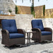 Outdoor Swivel Rocker Chairs, 3 Piece Wicker Patio Set with Thick Cushion and Side Table, Rattan Patio Swivel Rocking Chairs for Porch, Deck Use (Brown/Blue, 3 PCS)