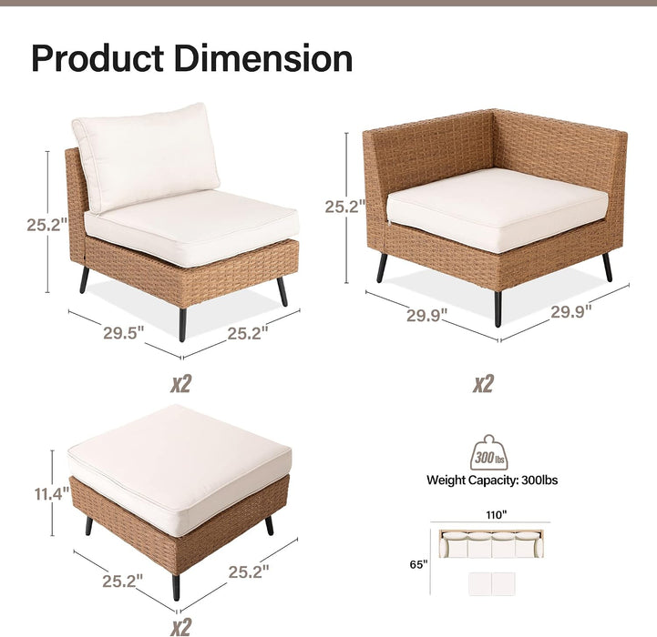 Outdoor Patio Furniture, 6 Piece Outdoor Sectional Sofa PE Rattan Wicker Patio Conversation Sets, All Weather Patio Furniture Set with Thick Cushions for Garden, Backyard(Beige)