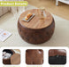 25 Inches Large round Storage Ottoman, Modern Upholstered Ottoman Coffee Table, Wooden Top, Soft Faxu Leather Surface, for Living Room, Bedroom, Classic Tufting, Brown