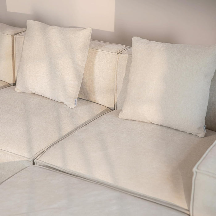 Luxury Modular Sectional Living Room Sofa Set, Modern Minimalist Style Couch with Ottoman and Chaise, L-Shape, Linen-Like Cream