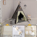 Teepee Tent for Kids Stripe Padded Mat Foldable Dark Tone Grey Play Tents for Girl and Boy with Carry Case Wooden Pole Printing Canvas Tepee Playhouse for Child Indoor Outdoor