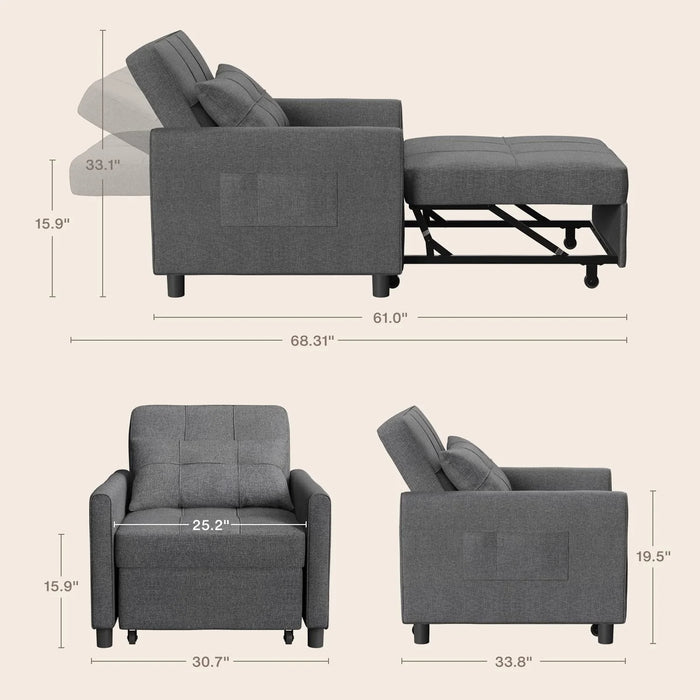 Recliner Chair,  Convertible Futon Sofa Bed with Adjustable Backrest, Couch for Living Room, Bedroom, Dark Gray