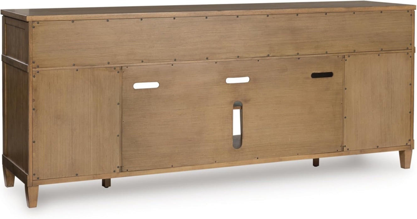 Sharlance Farmhouse 81" TV Stand for Tvs up to 93" with Adjustable Shelves and Wire Management, Light Brown