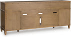 Sharlance Farmhouse 81" TV Stand for Tvs up to 93" with Adjustable Shelves and Wire Management, Light Brown