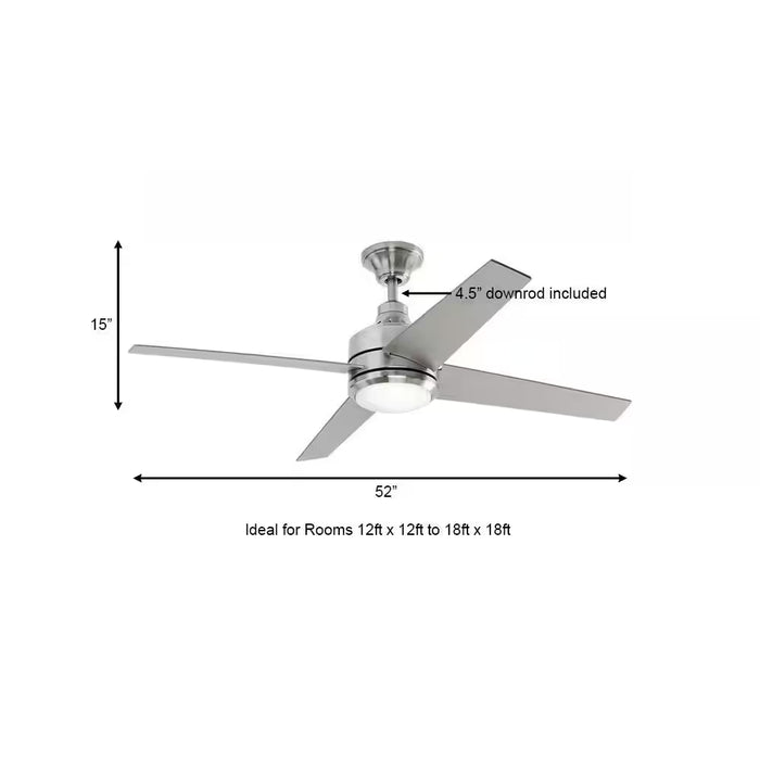 Mercer 52 In. LED Indoor Brushed Nickel Ceiling Fan with Light Kit and Remote Control