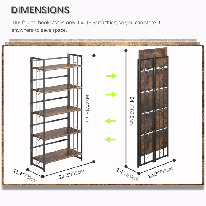 Foldable IndustrialGrade 59 Inch Bookshelf No Assembly