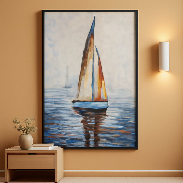 Art,24X48 Inch Modern Abstract Hand Painted Frame Oil Paintings Sailing Boat on the Sea Acrylic Canvas Hanging Painting Living Room Bedroom Wall Art Home Decoration