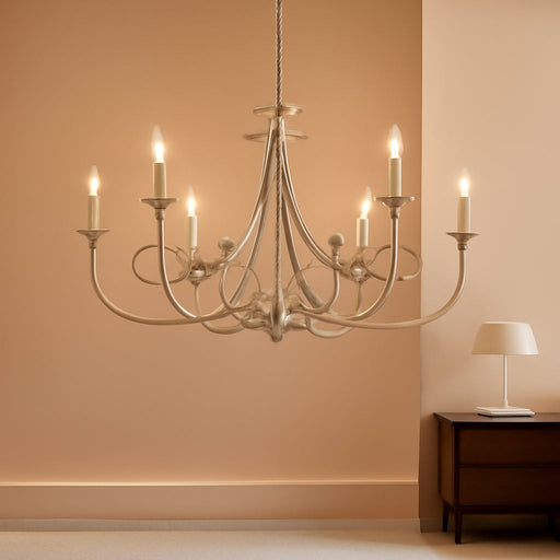 Modern Brushed Nickel Chandelier, 6-Lights Candle Dining Room Light Fixture 36.6In Farmhouse Chandeliers Metal Pendant Lights for Living Room Bedroom Entryway Kitchen Island