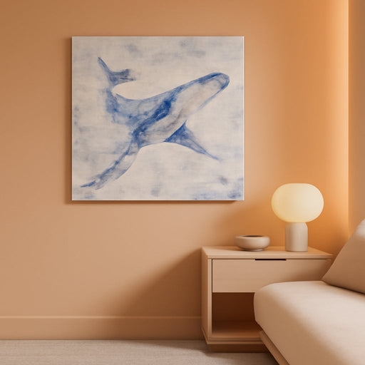 Fish Canvas Wall Art Hand Painted Lovely Whale Paintings Modern Coastal Pictures in Blue and White Color Abstract Animal Artwork for Living Room Bedroom Bathroom Decor