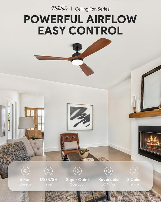 Contemporary Walnut 52 Inch Reversible Ceiling Fan